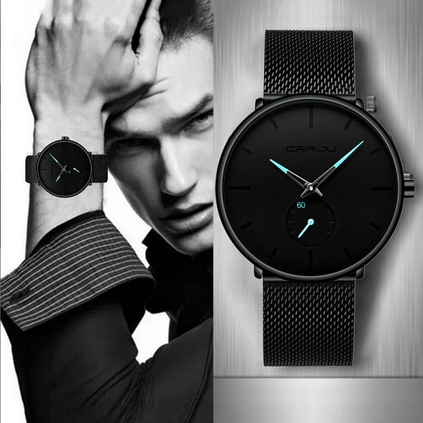 Watch for Men 30 Meter Waterproofing Super Thin Business Black Leisure Wrist Watches