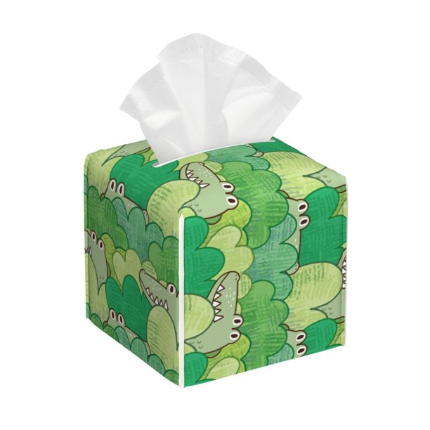 Fotbe Crocodile And Bush Porta Pañuelos Decorativo de Cuero, Caja Cuadrada Moderna para Pañuelos Faciales, Organizador y Dispensador 5x5x5''