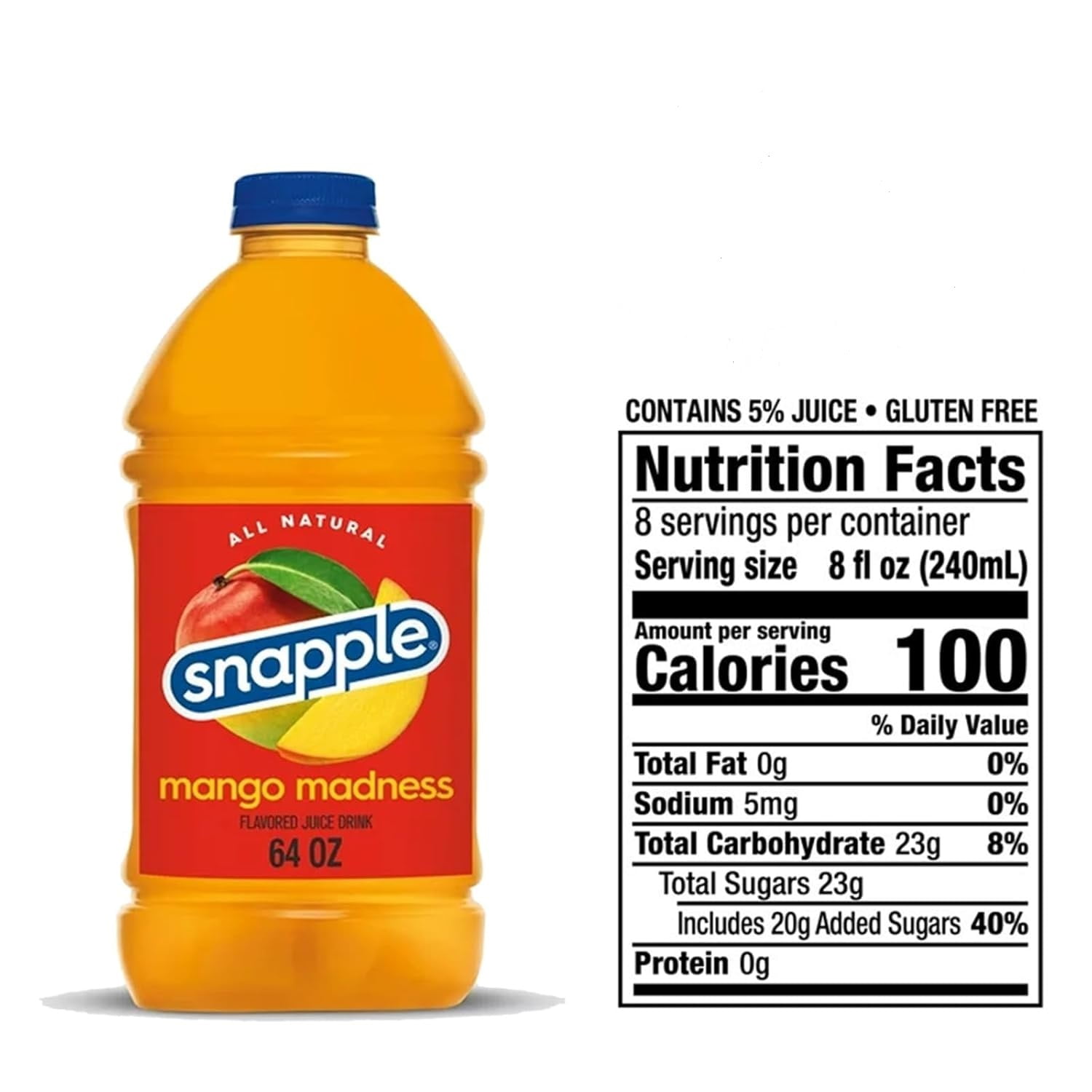 Snapple Mango Madness All Natural Juice Drink, Gluten-Free, 4-Pack, 64 fl oz Plastic Bottles