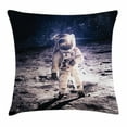 thumbnail image 1 of Outer Space Decor Throw Pillow Cushion Cover, Moon Spaceman on Surface of Orbit Background Cosmos Galaxy Solar Photo, Decorative Square Accent Pillow Case, 18 X 18 Inches, Brown Blue, by Ambesonne, 1 of 2