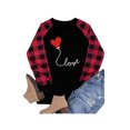 thumbnail image 2 of Seyurigaoka Women Valentine's Plus Size T-shirt, O-Neck Plaid Long Sleeves Love Heart Pattern Letter Pullover Tops, 2 of 4