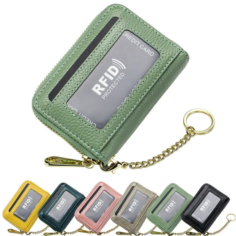 Leather Men Women Wallet Credit Card Holder RFID Blocking Zipper Money Pouch Card Protect Case Light Green Walmart