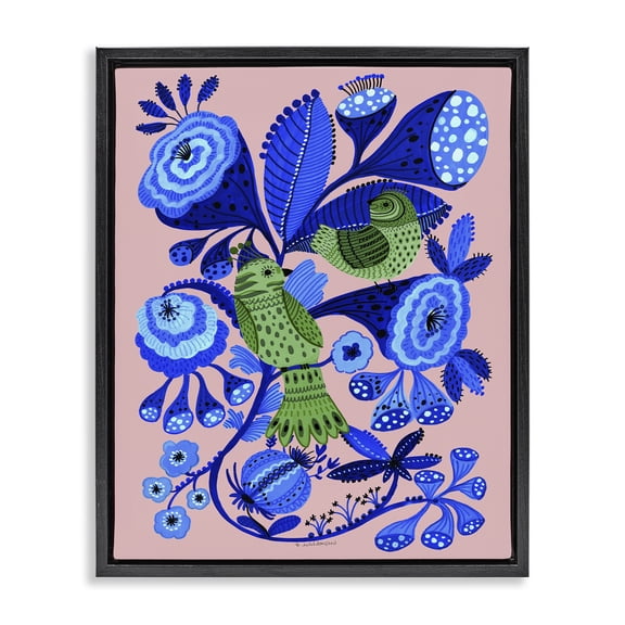 Stupell Industries Folk Style Birds in Nature Animals Painting Black Floater Framed Canvas Art Print Wall Art, 17 x 21