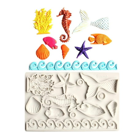 

cusimax DIY Mermaid Tail Shell Starfish Conch Marine Baking Fondant Mold Cake Decorating Tool Fondant Mold Kitchen Baking Tool