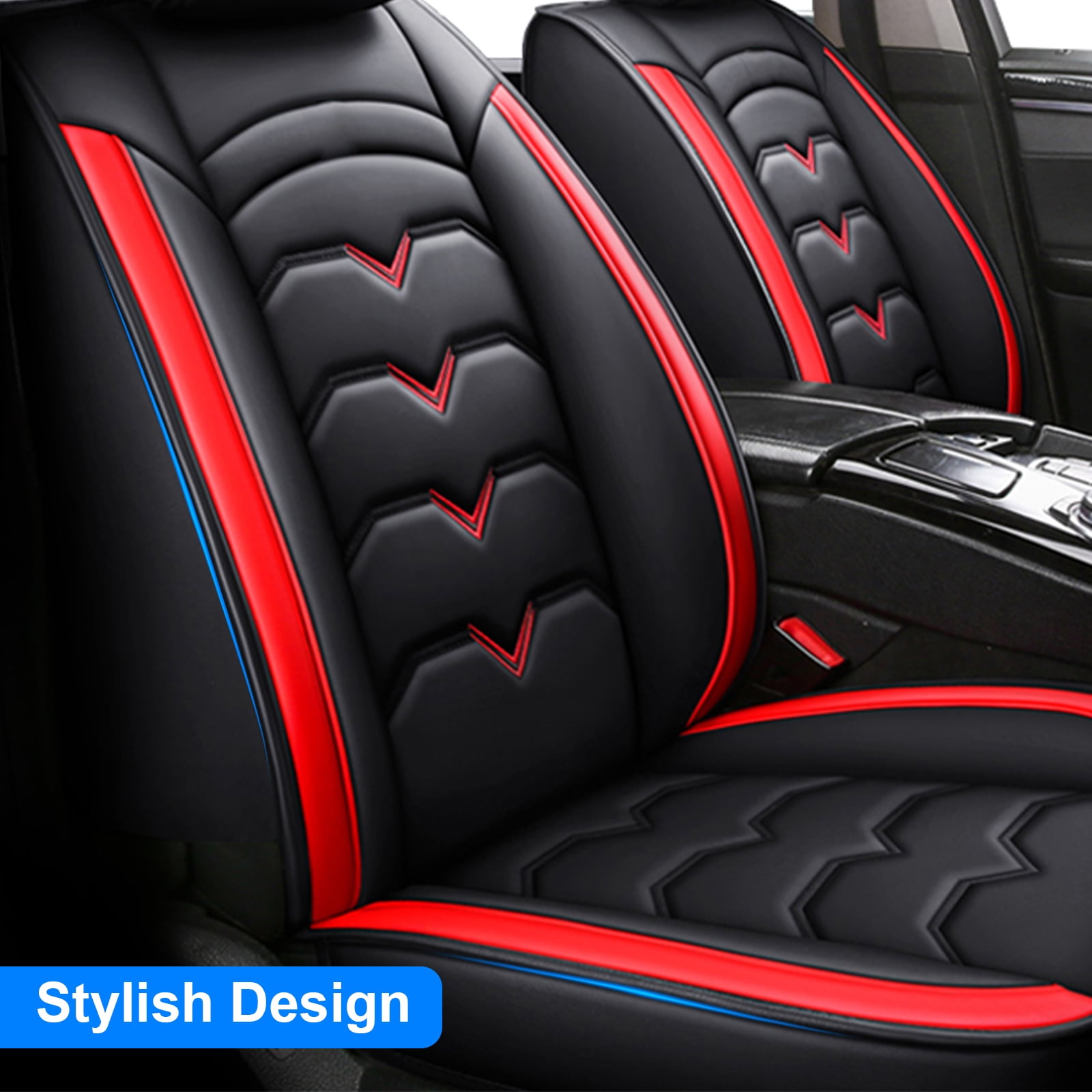 WILLJOY Car Seat Cover for Nissan Maxima 2004-2024, Comfortable PU Leather Front Rear Cushion Protector Black Red