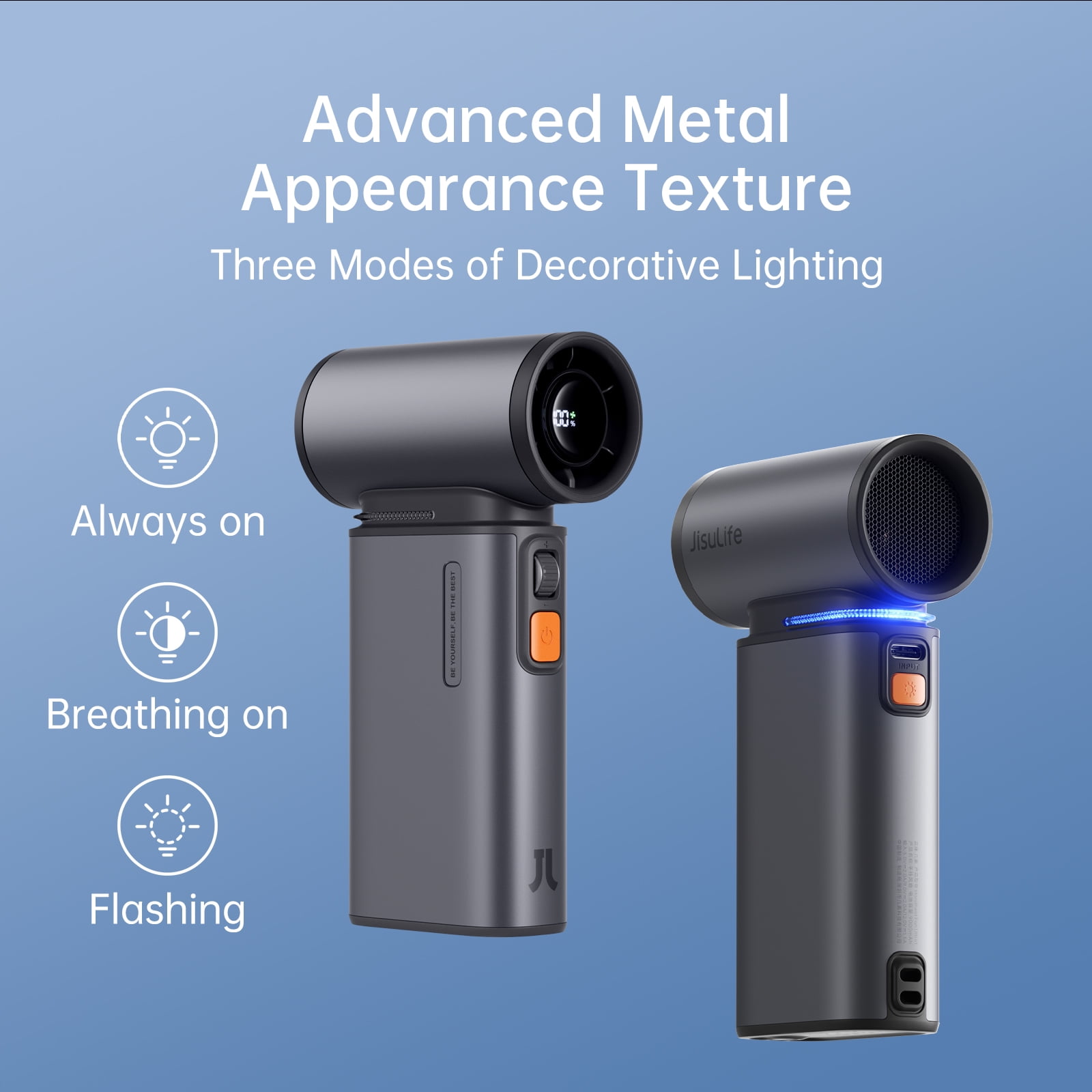 JISULIFE Portable Turbo Fan - 100-Speed Adjustable, 9000mAh Rechargeable, LED Display, Metal Shell with Accessories