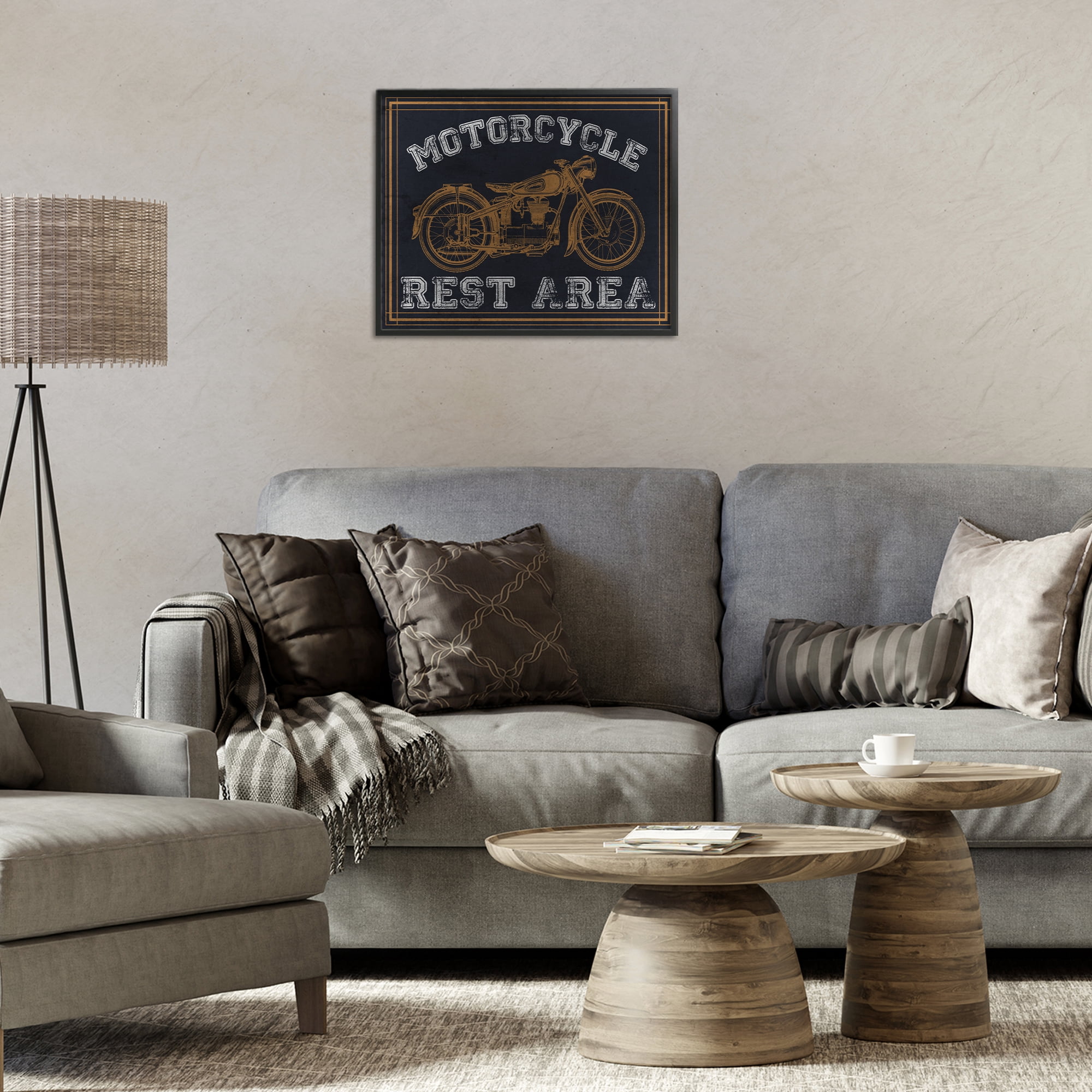 Stupell Industries Motorcycle Rest Area Black Framed Giclee Art, design by Marcus Prime