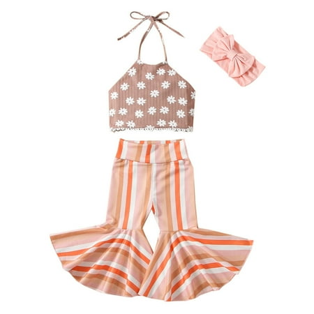 

Floral Printed Girls Outfits Cotton Sleeveless Long Pants Headbands Children Kids Spring Summer Casual Cartoon Fashion Outwear Streetwear Sets
