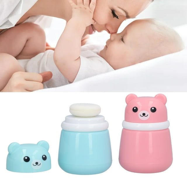 Cartoon Bear Powder Puff Box, Body Powder Container Portable Fine Powder 2 Pcs For Home For Travel