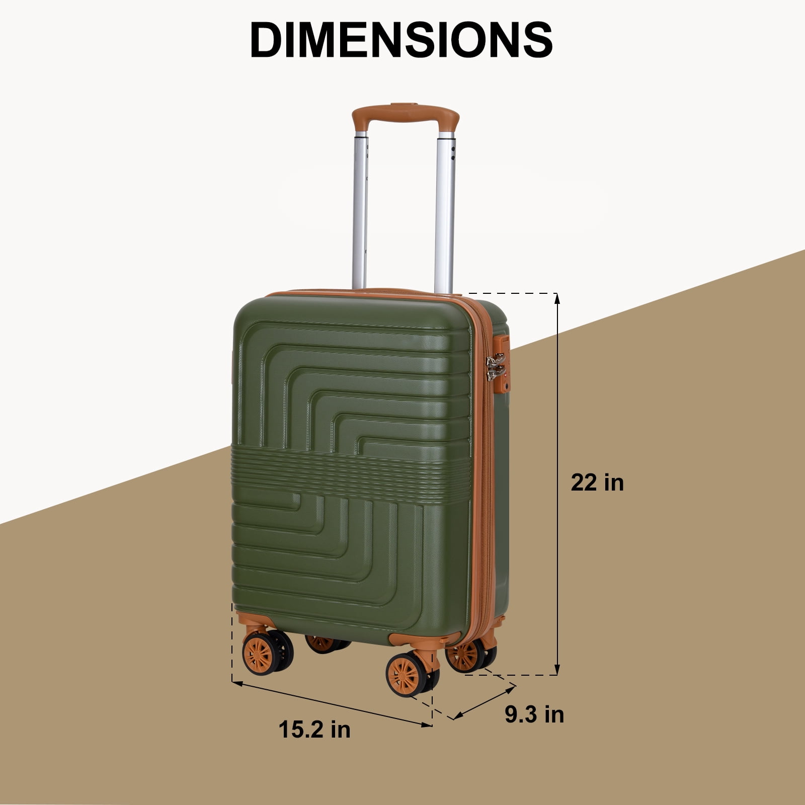 SUNSPIRE 22 Inch Carry On Luggage Airline Approved Hardshell Suitcase Lightweight Expandable Spinner Wheels YKK Zipper Rolling Travel Suit Case Green