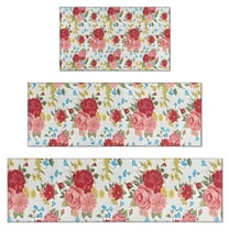 Pioneer Flower Floral Print Pattern Kitchen Rugs Sets Of 3,Kitchen Runner Rugs Non Skid Washable,Decorative Kitchen Floor Mats for Kitchen,Sink,Laundry,17"x30"  17"x47"   17"x59"