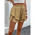 thumbnail image 3 of Pantalones cortos fluidos for mujer, falda pantalón estilo bohemio con volantes y mariposas, cintura alta, tela texturizada, doble capa, Color sólido, informal, 3 of 7