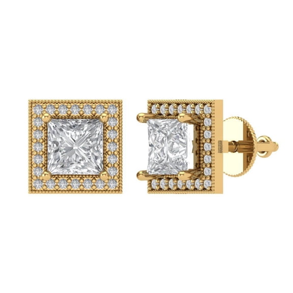 2.24 ct Screw-Back Stud Earrings for Women | 5.5mm Princess Cut White Sapphire | 18K Yellow Gold