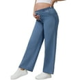 thumbnail image 4 of INSPIRE CHIC Women Maternity Jeans Elastic Waist Wide Leg Long Loose Pregnancy Denim Pants Trousers with Pockets M Blue, 4 of 6