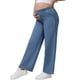 thumbnail image 4 of Jeans de maternidad elásticos de cintura alta Inspire Chic para mujeres, pantalones de denim sueltos de pierna ancha para el Día de la Madre, con bolsillos, 2XL, azul, 4 of 6