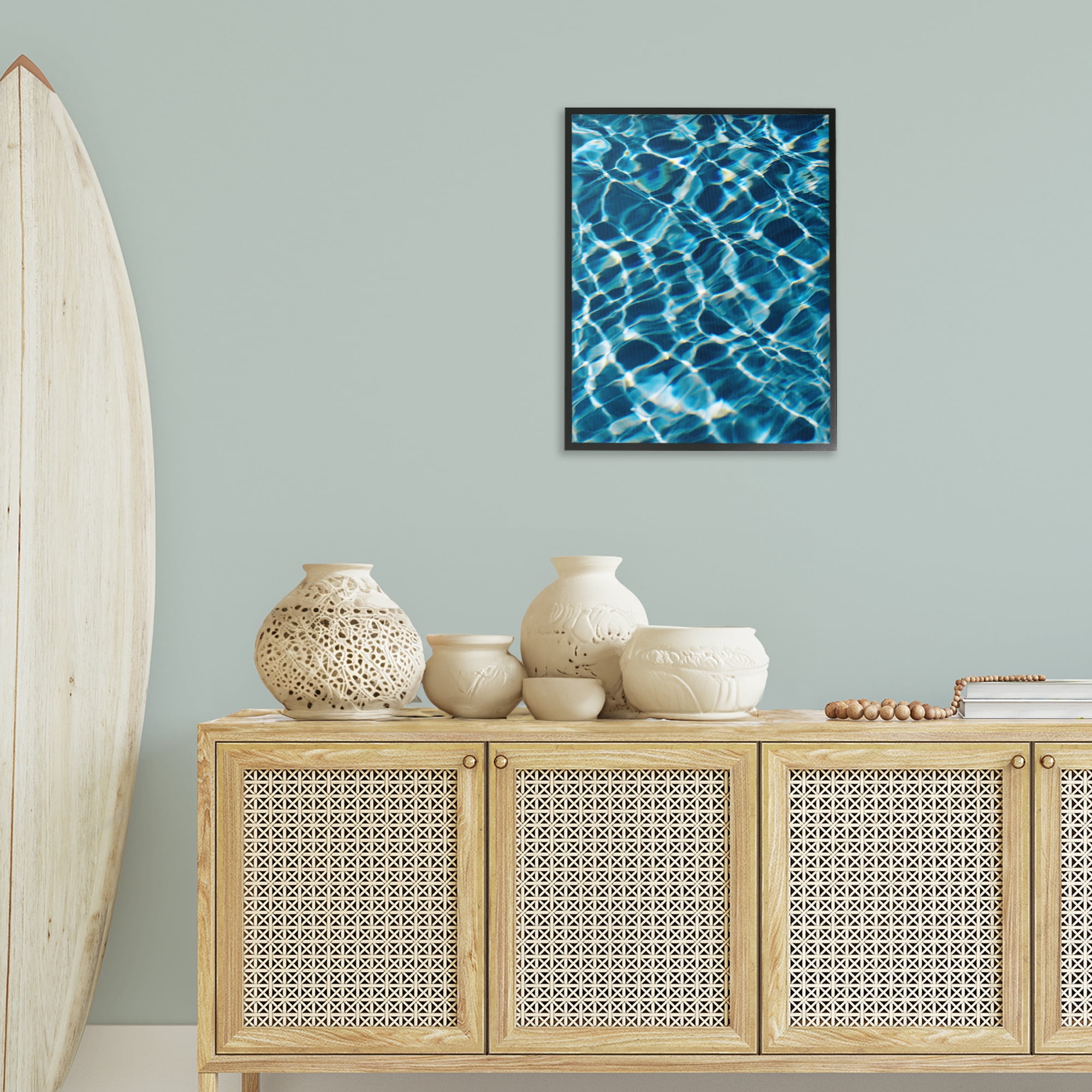 Stupell Industries Beach Water Pattern Abstract Painting Black Framed Art Print Wall Art, 24 x 30