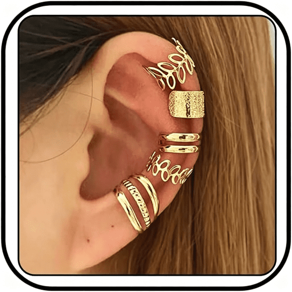 DESIGNICE 5 Pcs Gold Ear Cuffs Non Piercing for Women, Cute Cartilage Earring Stacks