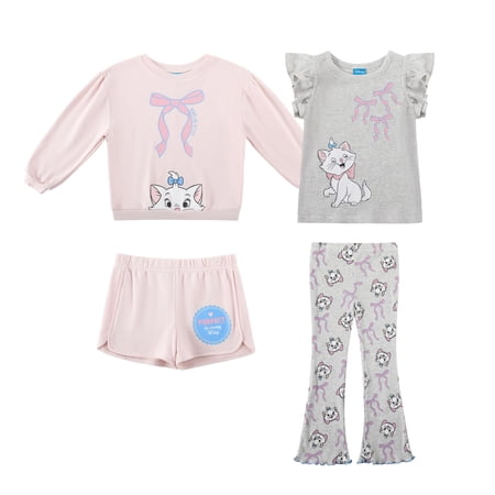 Disney Clothes Baby Girls 4-Piece Set – Marie Pullover, Tee, Shorts & Pants (Brown) 2T