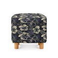thumbnail image 2 of SCRAWLGOD Hibiscus Floral Print Beige Black Stretch Ottoman Cover, Ottoman Slipcover Square, Soft Foot Stool Cover Protector, Dust Proof Furniture Protector with Elastic Bottom, 2 of 7