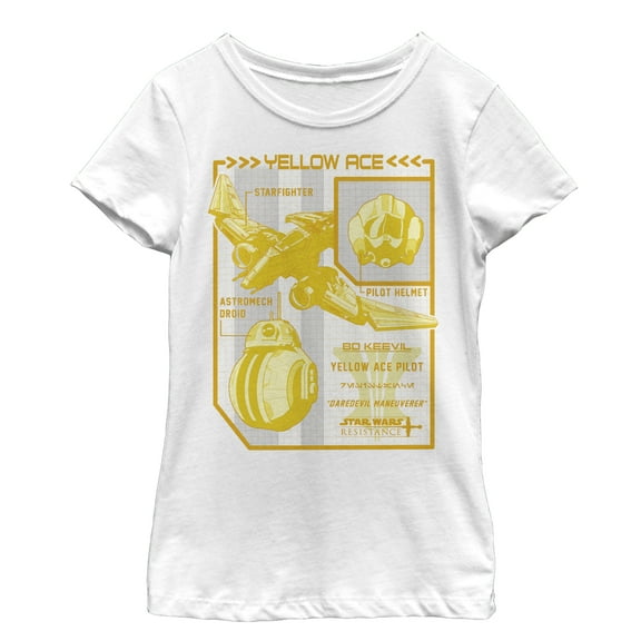 Girl's Star Wars Resistance Yellow Ace Schematic Detail  Graphic Tee White Medium