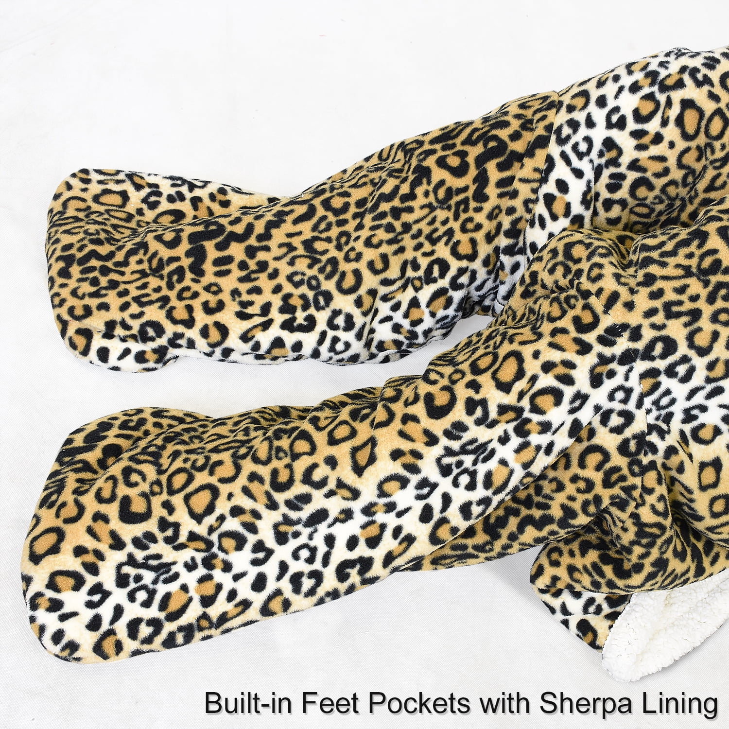 Catalonia Sherpa Wearable Blanket with Sleeves & Foot Pockets for Adult Women Men, Comfy Snuggle Wrap Sleeved Throw Blanket Robe, Gift Idea, Cheetah, 75" x 53"