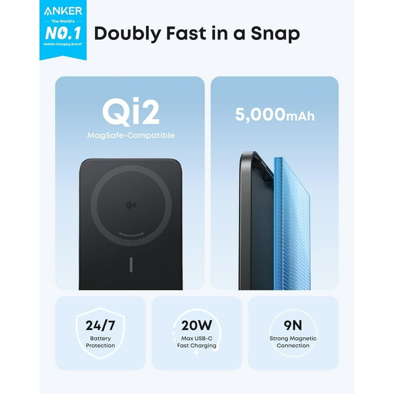 Anker Nano Power Bank, Ultra-Slim 5,000mAh Magnetic Wireless