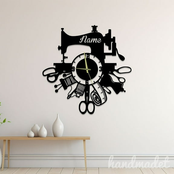 Handmadetneonsign Sewing Wall Clock Unique, Sewing Round Wall Clock, Text Oversize Wall Clock 61072