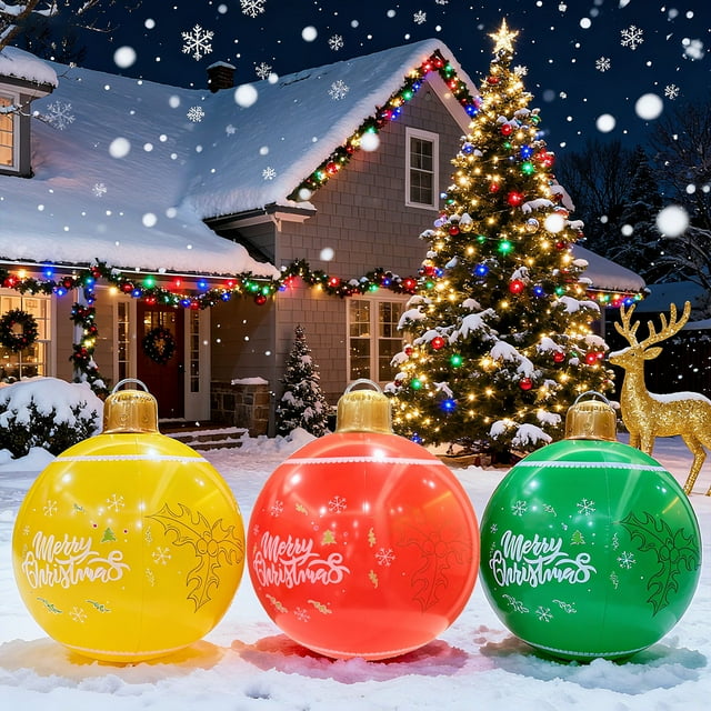 Bola Inflable de Pvc para Decoración Navideña de Jardín | Verde 66X48X48Cm | 200G/0.44Lb | Portátil y Resistente | para Uso Interior y Exterior