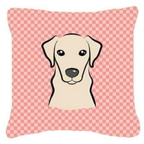 Caroline's Treasures BB1222PW1414 Checkerboard Pink Yellow Labrador Canvas Fabric Decorative Pillow , 14Hx14W,