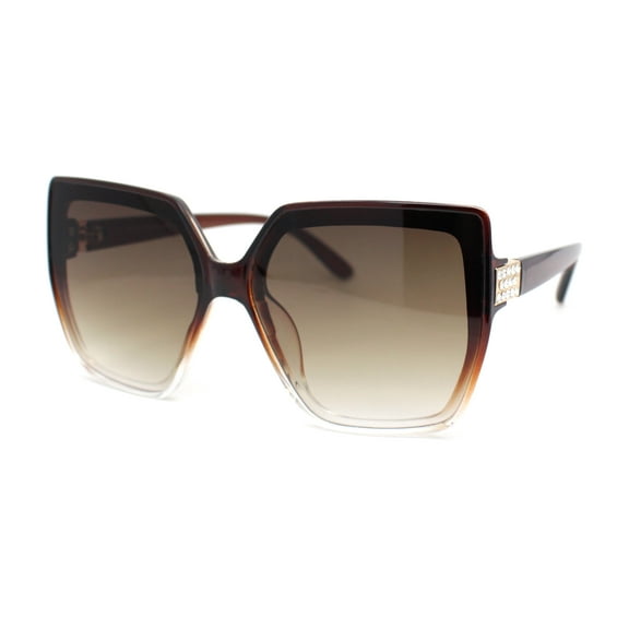 Womens Inset Squared Butterfly Rhinestone Jewel Hinge Sunglasses Brown Clear - Brown