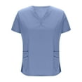 thumbnail image 3 of QATAINLAV Womens Short Sleeve Scrub Suit Set 2025 Casual V Neck Tops and Jogger Pants Solid Color Multi-Pocket Nursing Uniform Work Outfits Light Blue XL Sales Today, 3 of 8