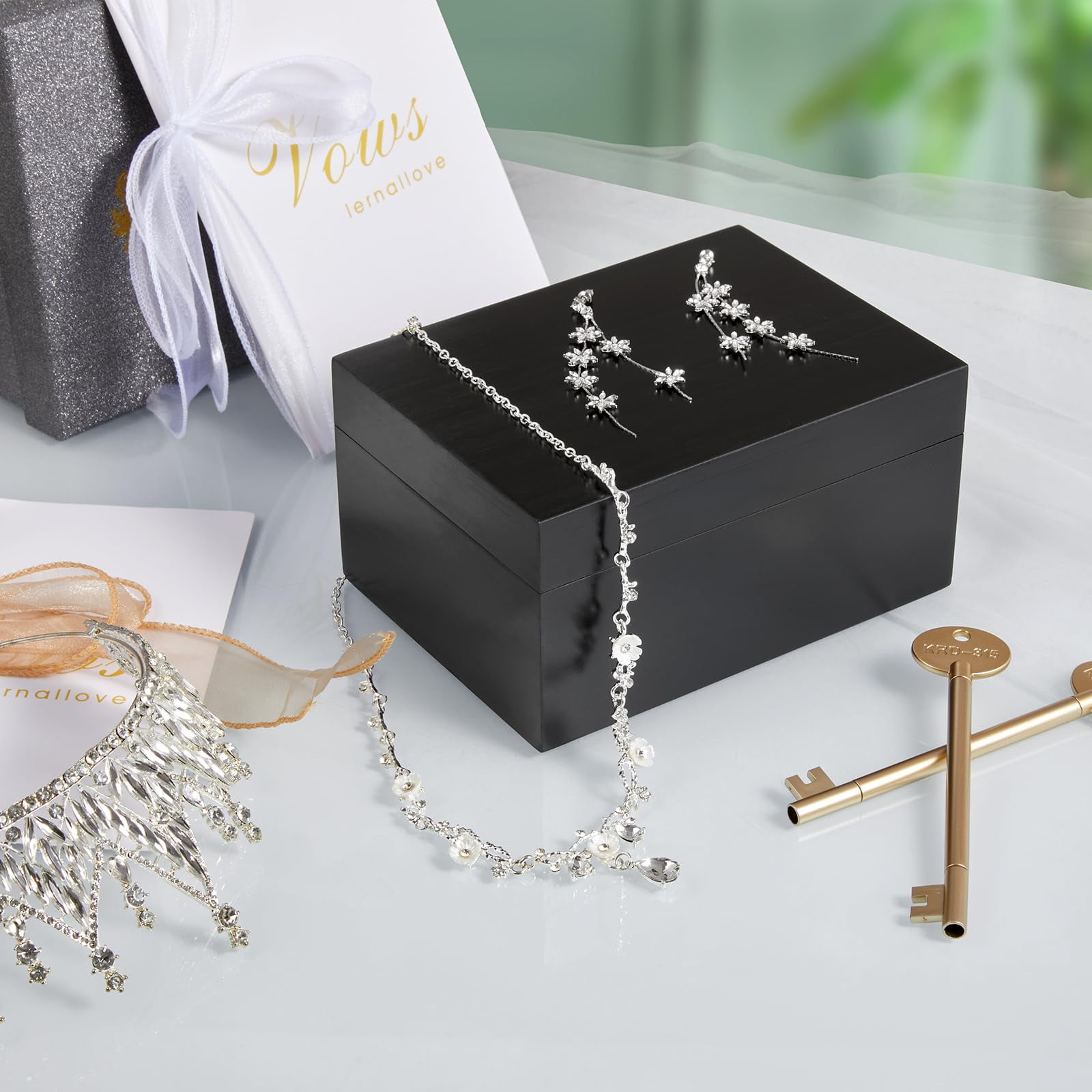 Small Keepsake Box  Black Wood Memory With Hinged Lids Wooden Storage 3x5 4x6 Decorative Card Bridal Shower Gifts