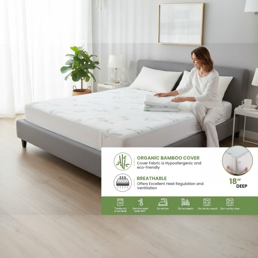 Premium Bamboo & Terry Cloth Fitted Mattress Leak Protector (80" x 60")