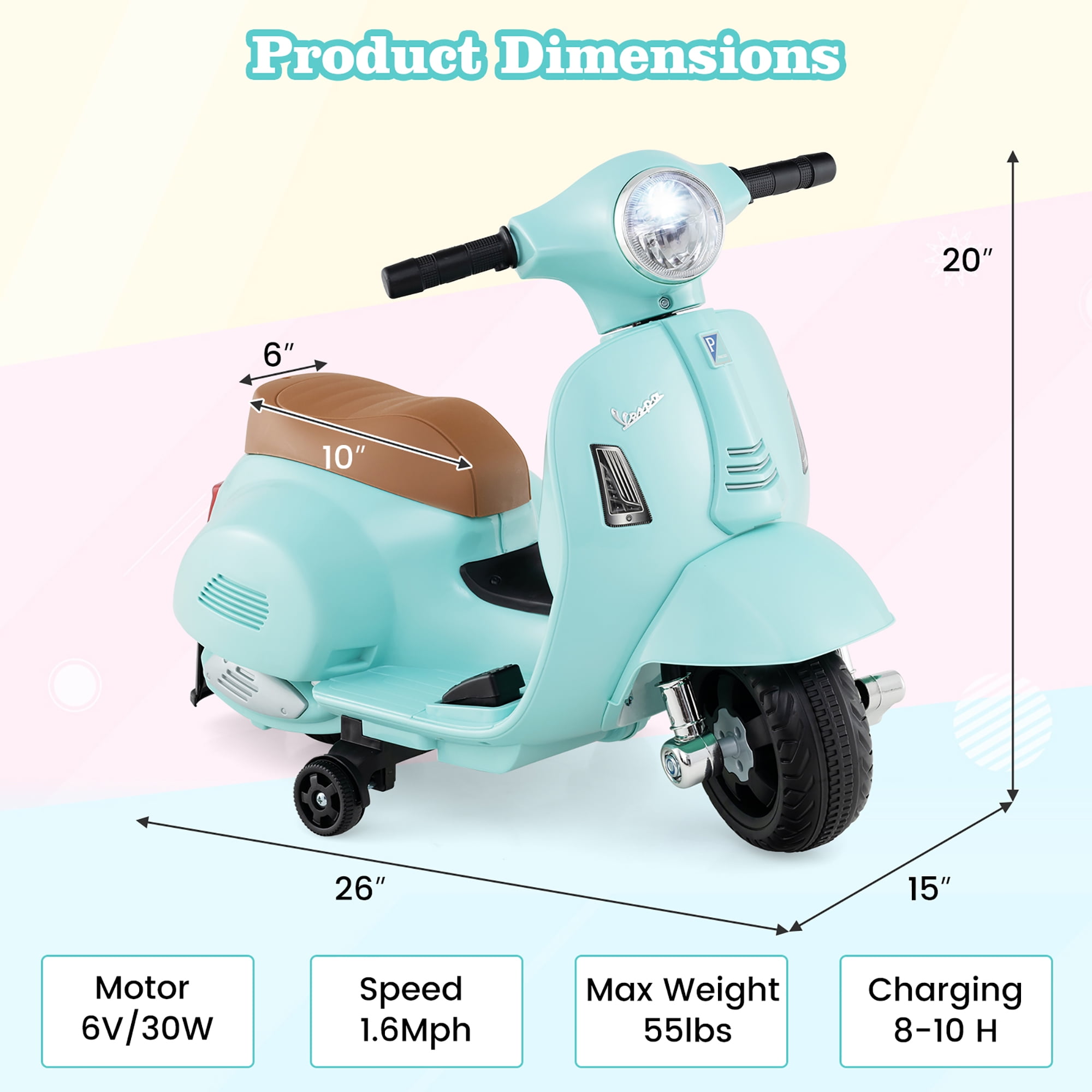Gymax Kids Ride on Motorcycle w/ Training Wheels Headlight Horn 6V Battery Green