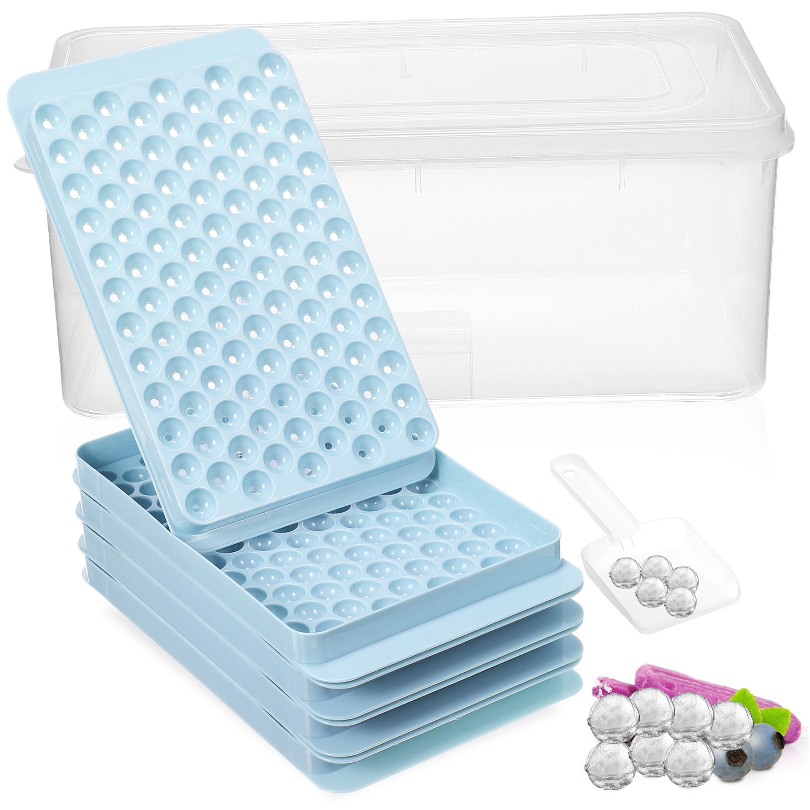 FESTFENDS 4Pcs Freezer Ice Cube Tray Round Ice Tray for Freezer Easy Release Sky-Blue Plastic