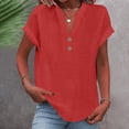 thumbnail image 4 of Cotton Linen Shirts for women Summer Tops Short Sleeve Button Lapel V Neck T-Shirts Casual Tunic Top Loose Comfy Loose Solid Work Plain Blouse Tees, 4 of 7