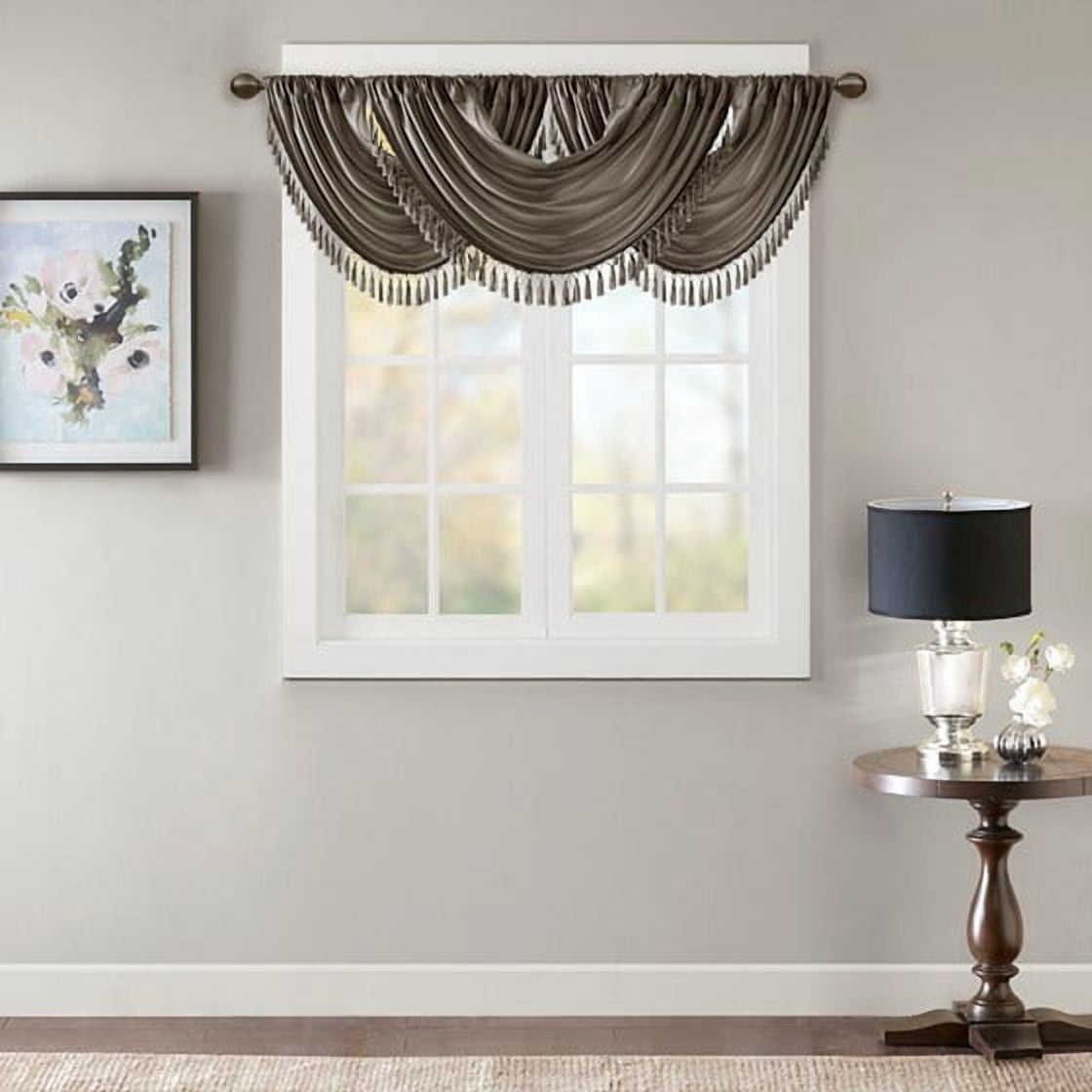 MAYEERTY 38x46" Faux Silk Waterfall Embellished Valance Pewter