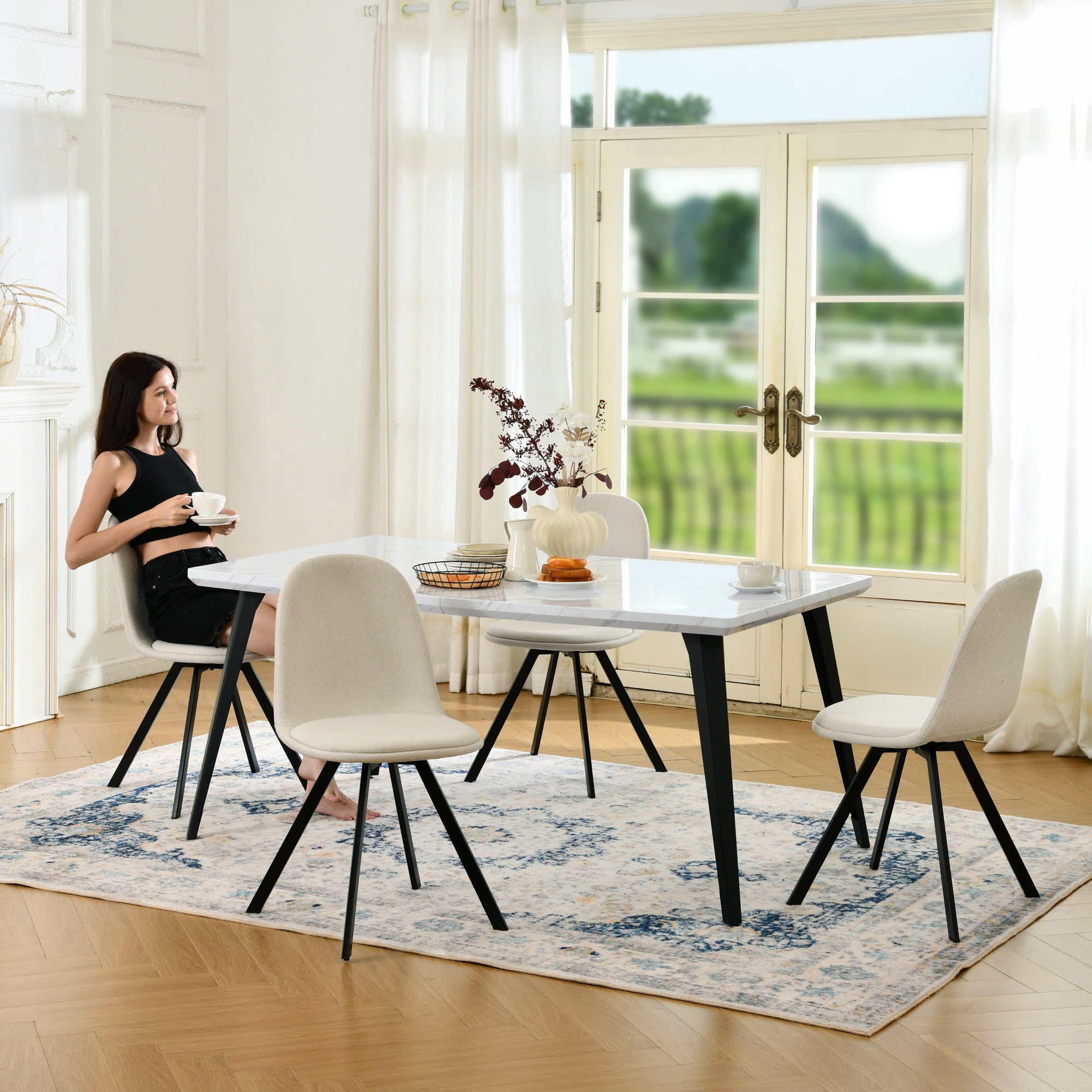 Homy Casa Swivel Dining Chairs Set of 4, Upholstered Kitchen Chairs for Living Room Office, Beige