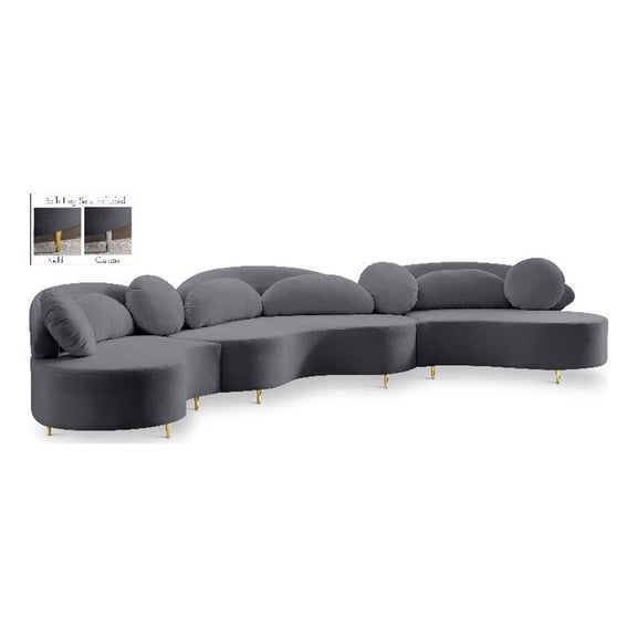 Meridian Furniture Vivacious Grey Velvet 3pc. Sectional
