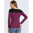 thumbnail image 4 of DARING DIVA Women's Color Block Striped Knit Top Long Sleeves T-Shirt XS Rose Red Black, 4 of 6