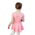 thumbnail image 2 of ‌LYMAYTER Girls Toddler Ballerina Leotard Tutu Skirt Short Sleeve Criss-Cross Back Party Wear‌ 3Y-11Y, 2 of 7