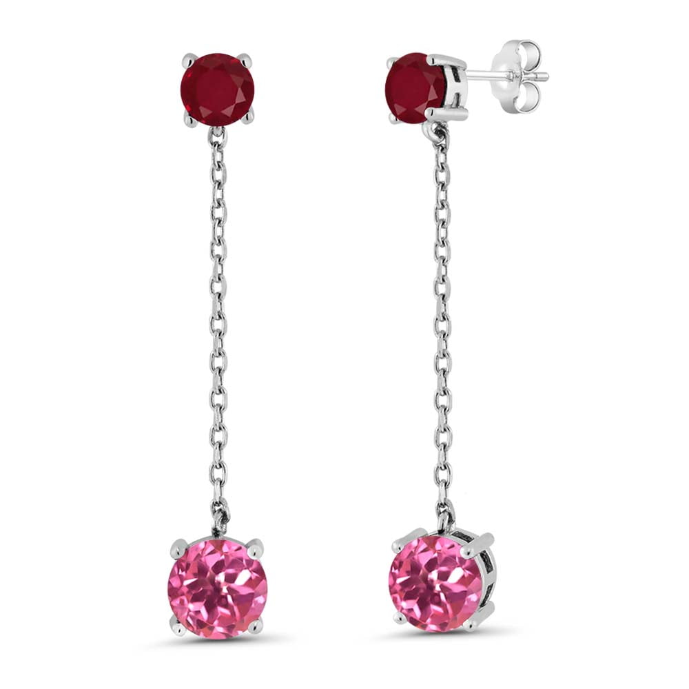 3.70 Ct Round Pink Mystic Topaz Red Ruby 925 Sterling Silver Earrings by
