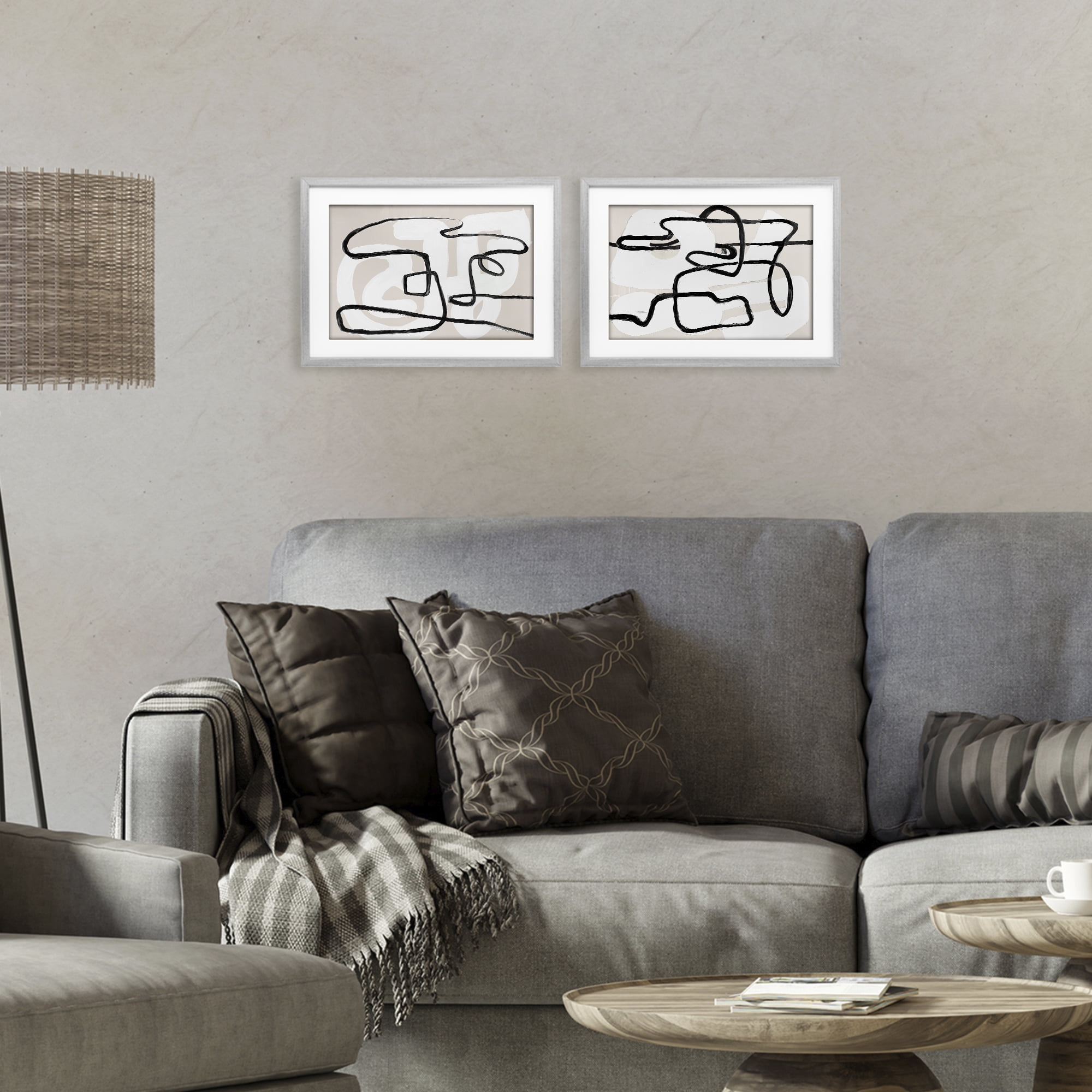 Stupell Industries Neutral Twists & Turns 2 Piece Gray Framed Print Under Glass Set, design by Lanie Loreth