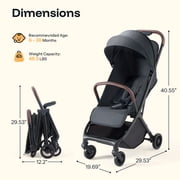HARPPA Lightweight Travel Stroller for Toddler, One-Hand Fold & Self-Standing, 15.4 lbs, Black