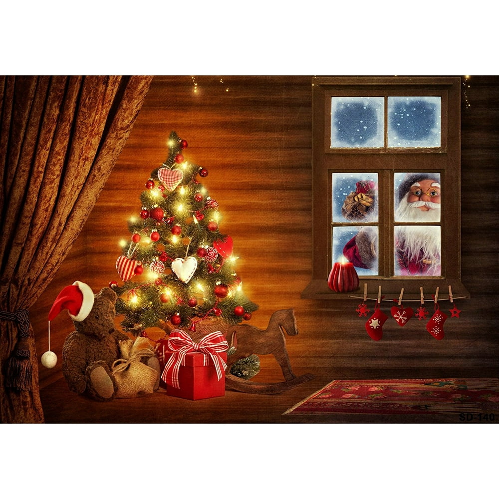 ABPHOTO Polyester 5x7 Christmas Photography Backdrop Santa Claus Wooden