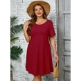 thumbnail image 2 of SHOWMALL Women's Plus Dresses Short Sleeves Casual T-Shirt Dresses with Pockets 5X Wine Red, 2 of 7