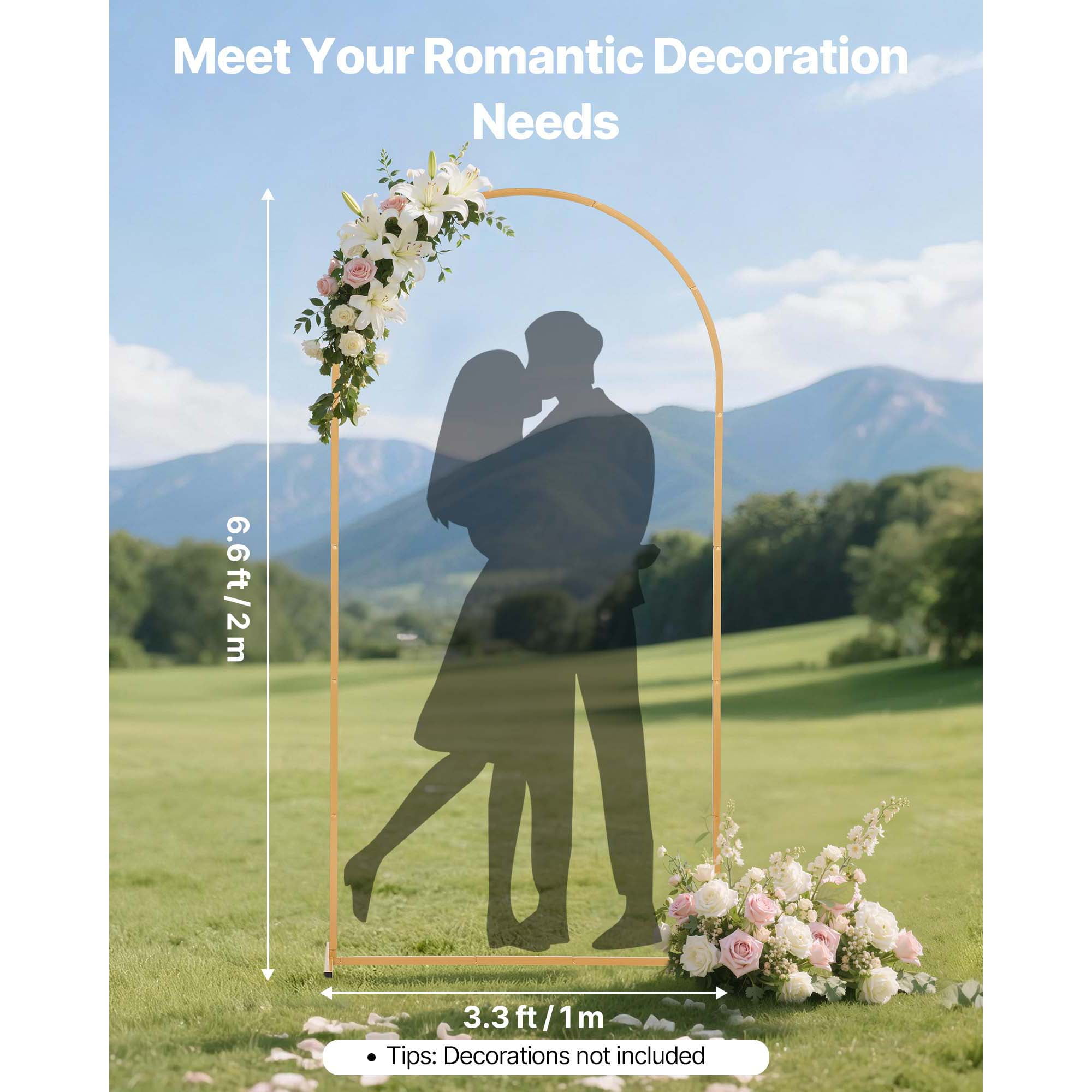 KFFKFF Gold Metal Arch Backdrop Stand, 6.6 x 3.3 ft, Durable Frame, Simple Setup, Decorative Stand for Weddings, Birthdays, Graduations, Holidays, and Ceremonies
