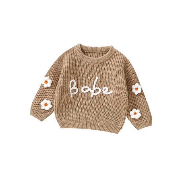 SUNSIOM Baby Girl Sweater Long Sleeve Flower Letters Knit Pullover Sweatshirt Warm Fall Winter Clothes