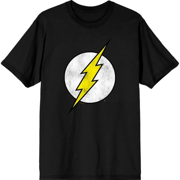 The Flash Thunderbolt Logo Men's Black Crew Neck Short Sleeve Tee-Medium