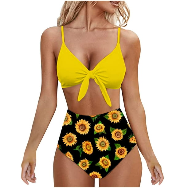 Absuyy Swimsuit Women Sexy Sling Two Piece Split Print Beachwear Set 579 Yellow Walmart Com